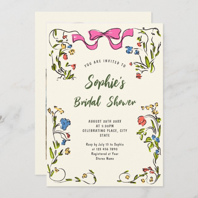 Convite Chá de panela Retroativo Escrivível Desenhado à Mã (Frente/Verso)