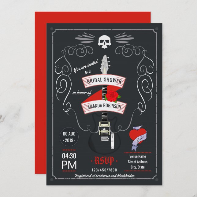 Convite Chá de panela Rock and Roll Chalkboard (Frente/Verso)