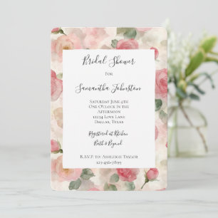 Convite Chá de panela Romântico Blush Rosa Rosas Rosa
