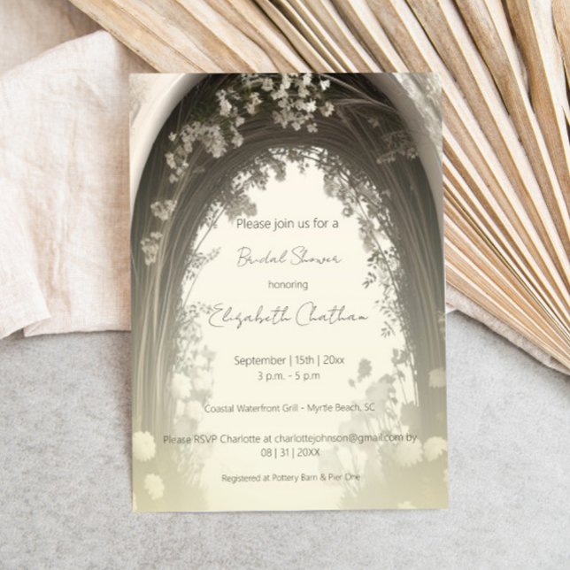 Convite Chá de panela Romântico de Arca Botânica (Romantic Boho Botanical Arch Bridal Shower Invitation)