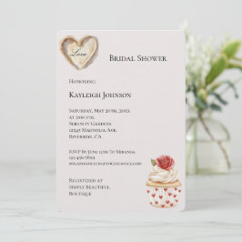 Convite Chá de panela Romântico de Cupcakes Rosas vermelha