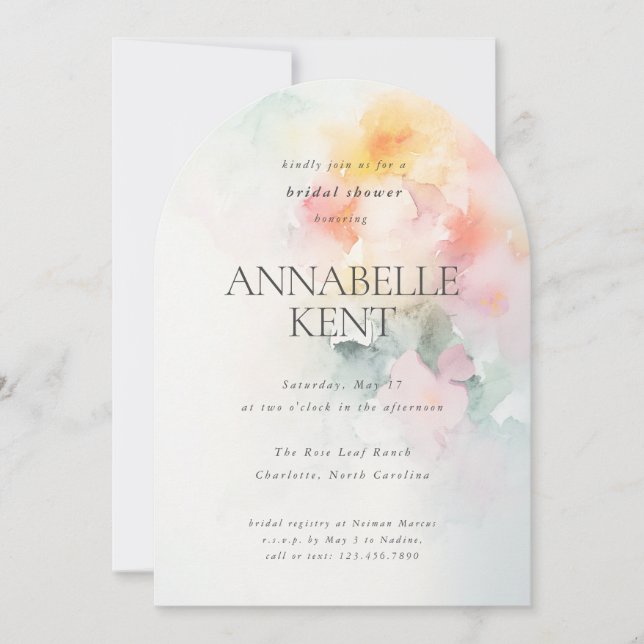 Convite Chá de panela Romântico de Florais de Aquarela Arr (Frente)