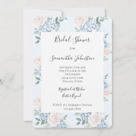 Convite Chá de panela Romântico de Flores Azuis Rosa