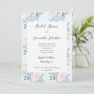 Convite Chá de panela Romântico de Flores Azuis Rosa