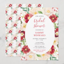 Convite Chá de panela Romântico de Flores Vermelhas e Crem