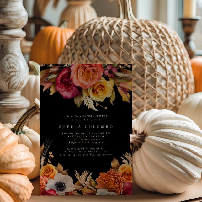 Convite Chá de panela Romântico de Queda de Moody Floral (Dark and Moody Dramatic Fall Bridal Shower Invitation )
