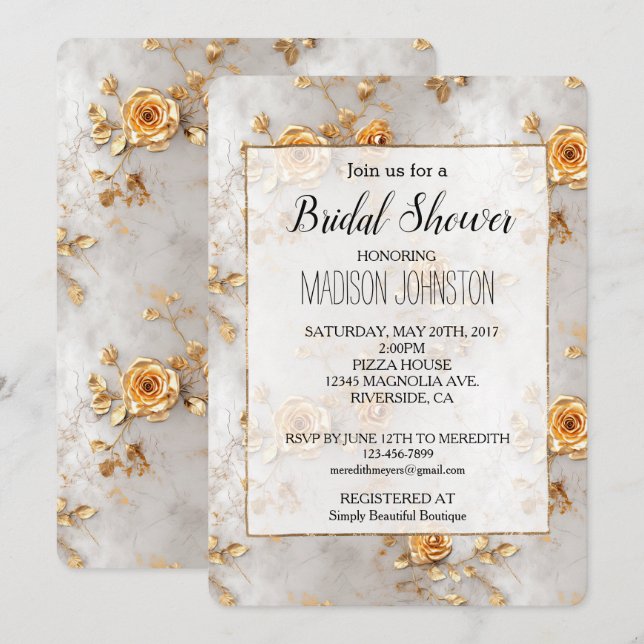 Convite Chá de panela Romântico de Rosas Amarelas (Frente/Verso)