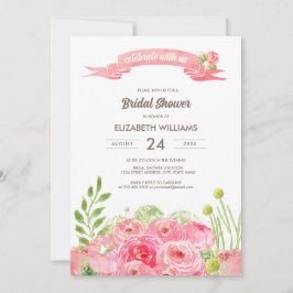 Convite Chá de panela Romântico de Rosas de Aquarela