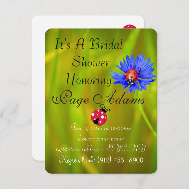 Convite Chá de panela Romântico de sorte ladybug Destino (Frente/Verso)