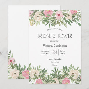 Convite Chá de panela Romântico Floral de Aquarela Elega