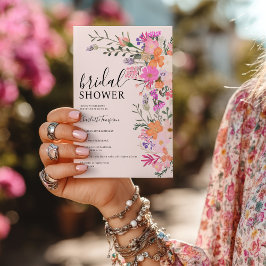 Convite Chá de panela romeno de flores silvestres rosa-do-