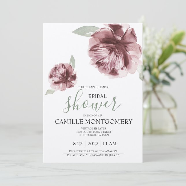 Convite Chá de panela Rosa bohemian Dusty (Em pé/Frente)