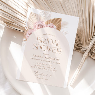 Convite Chá de panela Rosa Boho Pampas Grass