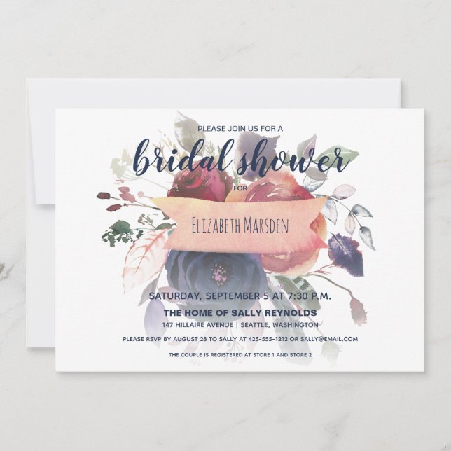 Convite Chá de panela Rosa Burgundy Boho Marinho Dourado F (Frente)