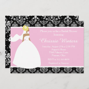 Convite Chá de panela rosa Damask