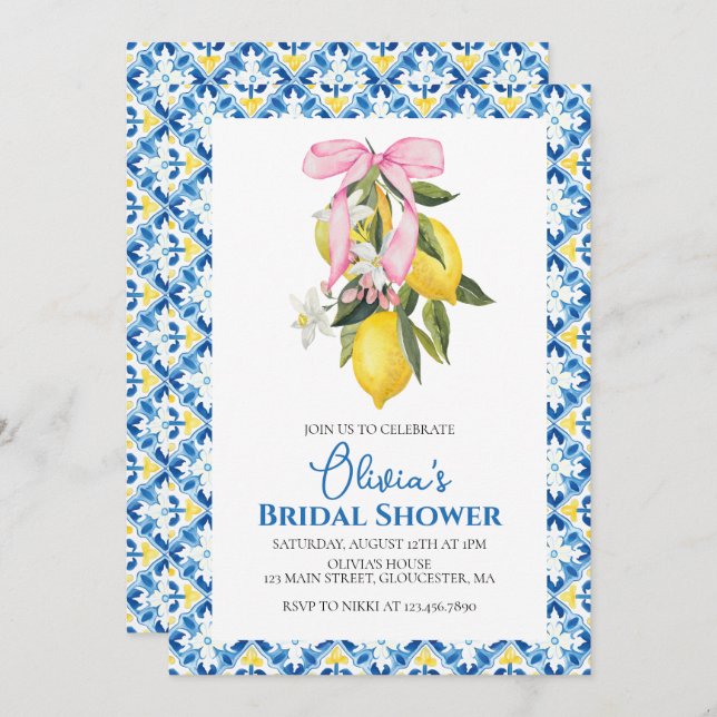 Convite Chá de panela rosa de Arco Dolce Vita Lemon (Frente/Verso)