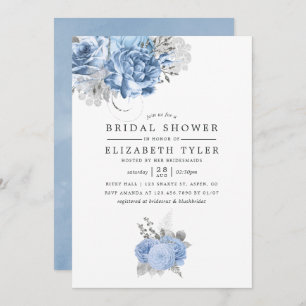 Convite Chá de panela Rosa de folha azul e Dourada