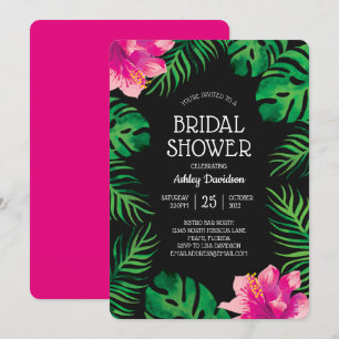 Convite Chá de panela Rosa de Hibiscus e Folhas Tropicais