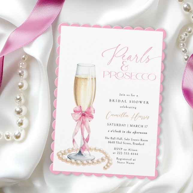 Convite Chá de panela rosa de pearls e Prosecco (Criador carregado)
