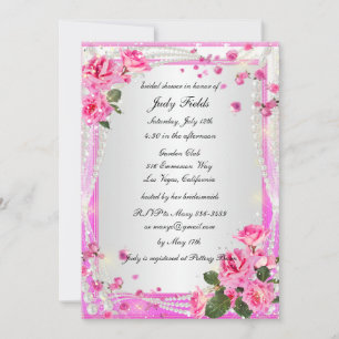Convite Chá de panela Rosa De Rosas E Pérolas