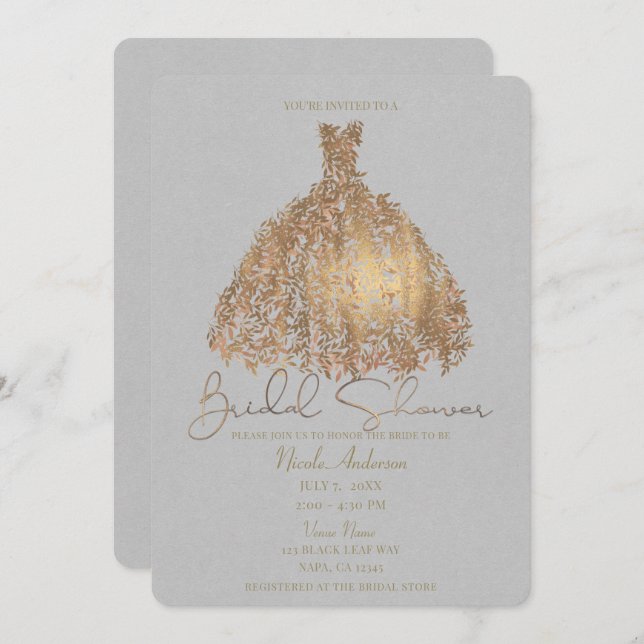 Convite Chá de panela rosa Dourado De Vestido (Frente/Verso)