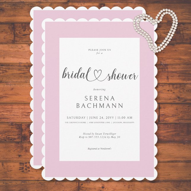 Convite Chá de panela rosa e branco romântico moderno (Modern Romantic Pink & White Bridal Shower Invitation)