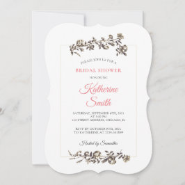 Convite Chá de panela Rosa Elegante Clássico Flores Vintag