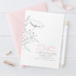 Convite Chá de panela rosa elegante de flores selvagens de<br><div class="desc">Esta chá de panela foi projetada para dar aos seus convidados aquela sensação romântica quente de verão. A aparência de flores silvestres simples desenhadas à mão é muito elegante, mas caprichosa e natural. Os sotaques cor-de-rosa inocentes e a disposição minimalista limpa farão os seus convidados sonhar e adivinhar sobre a...</div>