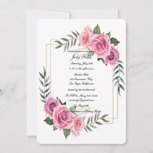 Convite Chá de panela Rosa Elegante, Geométrico, Rosa