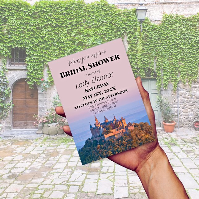 Convite Chá de panela Rosa Fantasy do Castelo Medieval (Criador carregado)