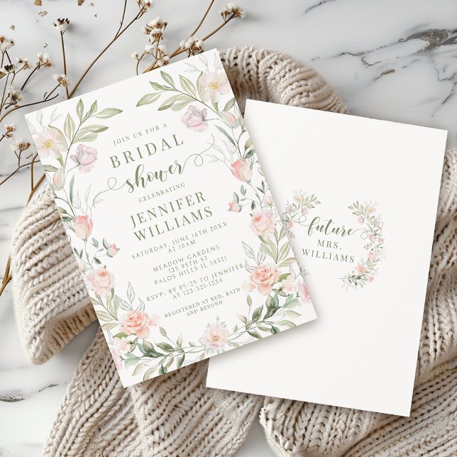 Convite Chá de panela Rosa Floral Elegante (Criador carregado)
