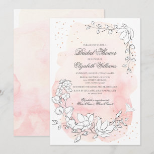 Convite Chá de panela Rosa Floral Escuro Desenhado