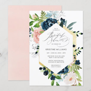 Convite Chá de panela Rosa Floral Marinho para Chic Blus