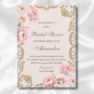 Convite Chá de panela Rosa Floral Rococo Vintage