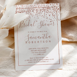 Convite chá de panela rosa gold confetti white script