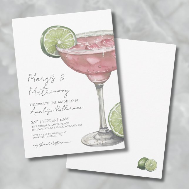 Convite Chá de panela rosa Margarita Margs & Matrimony (Elegant Pink Margarita Bridal Shower Invitation)