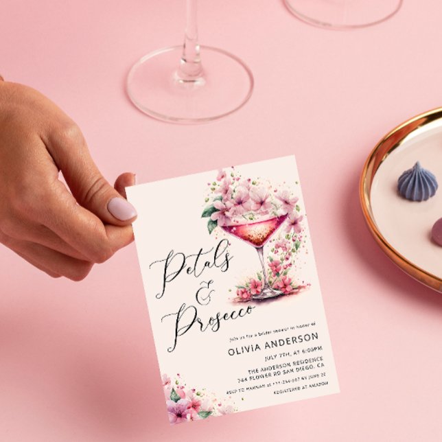 Convite Chá de panela rosa para Petals e Prosecco Blush (Criador carregado)