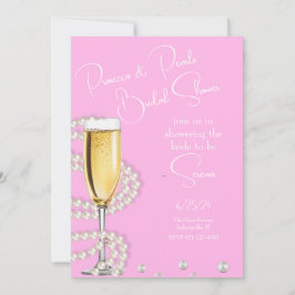 Convite Chá de panela rosa Prosecco e Pérolas