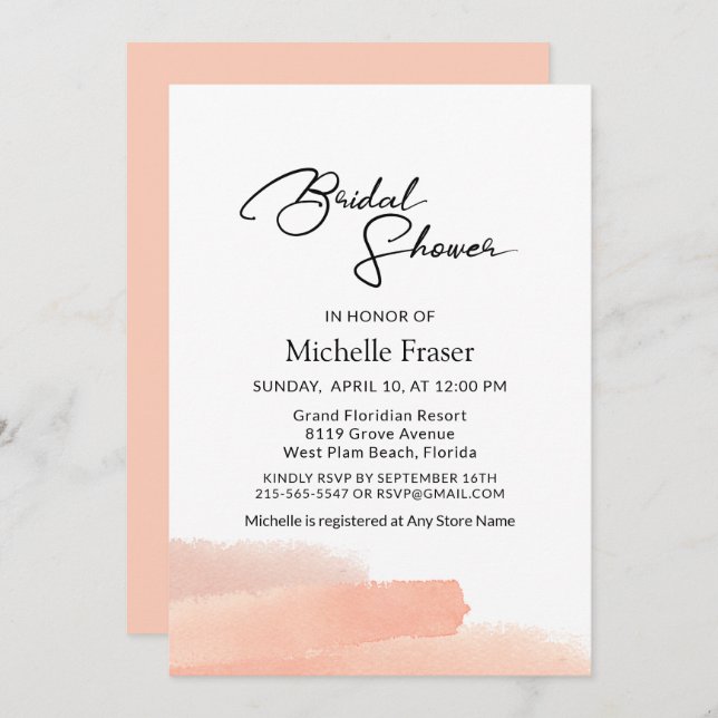 Convite Chá de panela rosa romântico elegante (Frente/Verso)