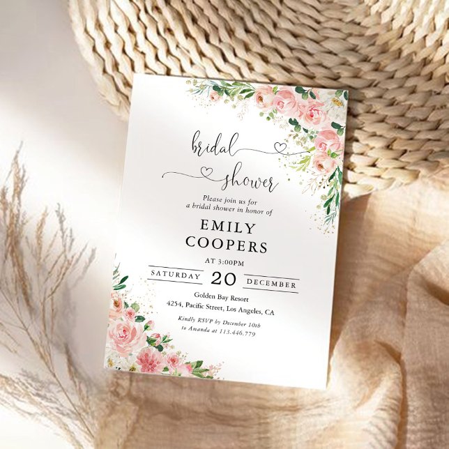 Convite Chá de panela Rosa Rosa Cor-de-Rosa Esbranquiçada (Criador carregado)