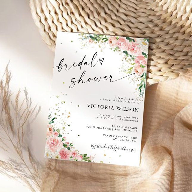 Convite Chá de panela Rosa Rosa Cor-de-Rosa Esbranquiçada (Criador carregado)