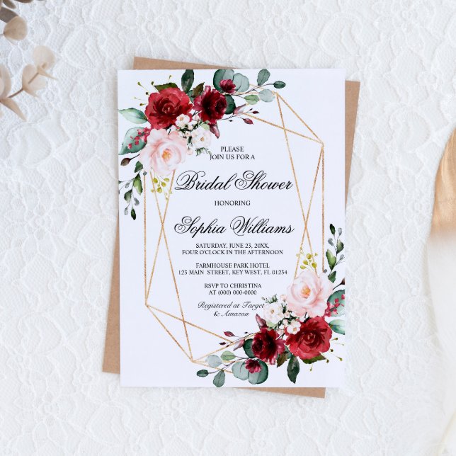 Convite Chá de panela Rosa Rosa e Borgonha (Criador carregado)