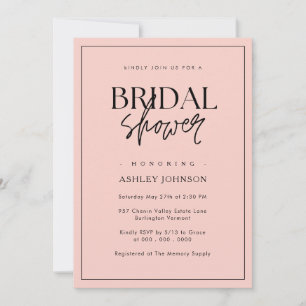 Convite Chá de panela Rosa Rosa Mínimo de Script Romântico