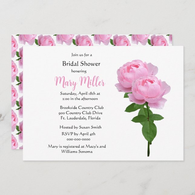 Convite Chá de panela Rosa Rosa Rosa Simples Elegante (Frente/Verso)