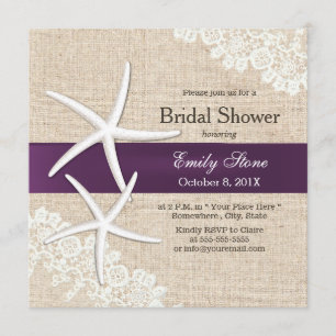 Convite Chá de panela roxo da fita da estrela do mar do