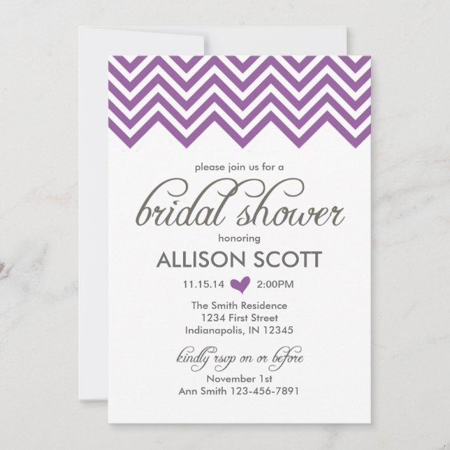 Convite Chá de panela roxo de Chevron (Frente)