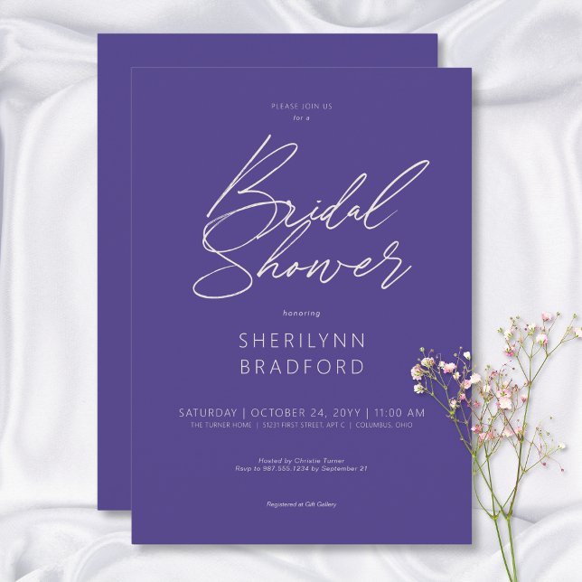 Convite Chá de panela Roxo Mínimo Moderno (Modern Minimal Purple Bridal Shower Invitation)