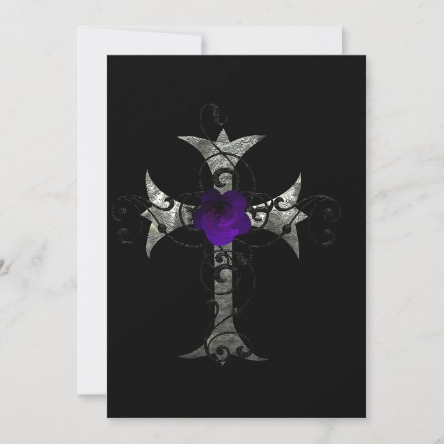 Convite Chá de panela Roxo Rosa Silver Cross Gothic Inv (Frente)