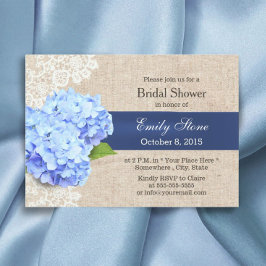 Convite Chá de panela Russo Azul Hydrangea Lace & Burlap