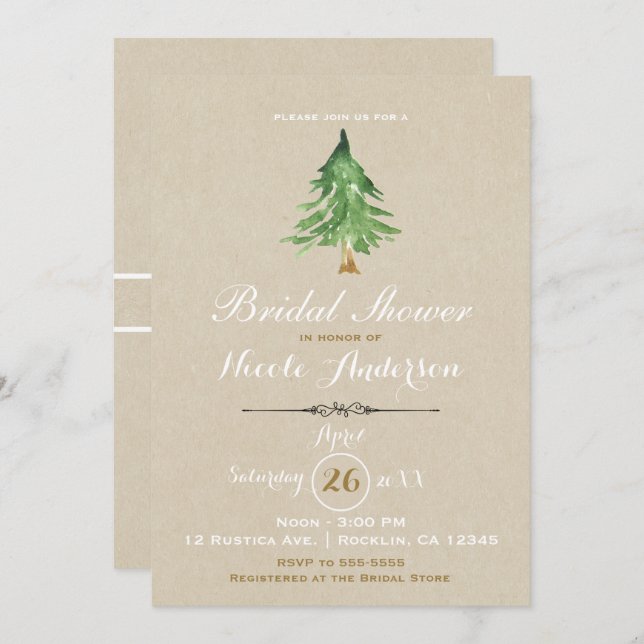 Convite Chá de panela Russo de Árvore de Pinheiros com Aqu (Frente/Verso)